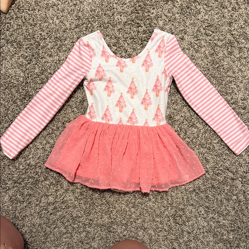 Pink and White Long Sleeve Leotard